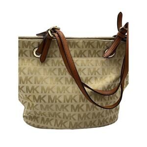 Michael Kors Authenticated‎ Jet Set Canvas Leather 38t2xttt2j Beige Brown Tote